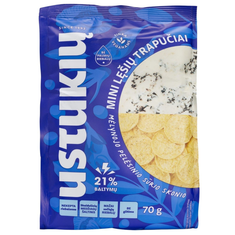 Mini lęšių trapučiai Ustukų 70g mėlynojo pelėsio sūrio skonio