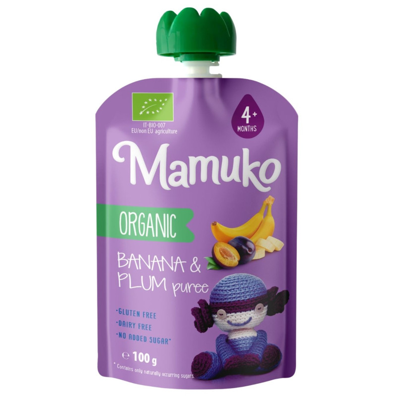 Ekologiška tyrelė Mamuko bananų ir slyvų nuo 4mėn. 100g