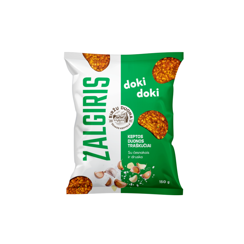 Keptos duonos traškučiai "Doki Doki Žalgiris" su česnakais ir druska 150g