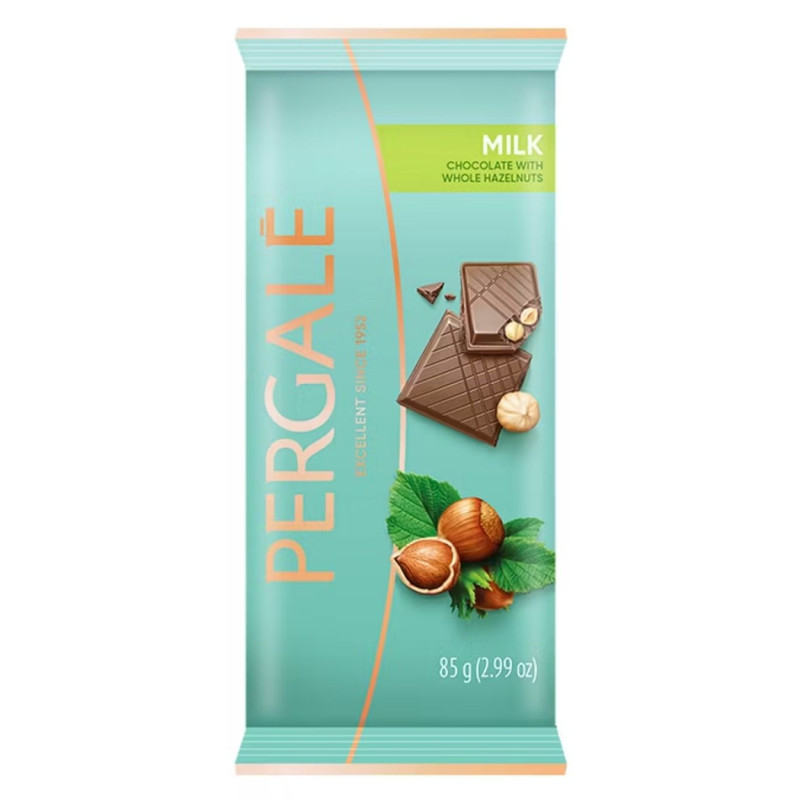 Pieniškas šokoladas Pergalė su sveikais lazdynų riešutais 85g