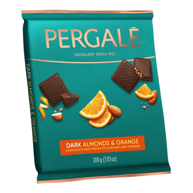 Šokoladas PERGALĖ Dark Almonds & Orange 200g