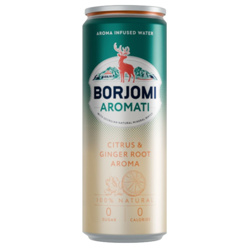 Gazuotas natūralus mineralinis vanduo Borjomi Aromati citrusinių vaisių ir imbiero skonio,330ml