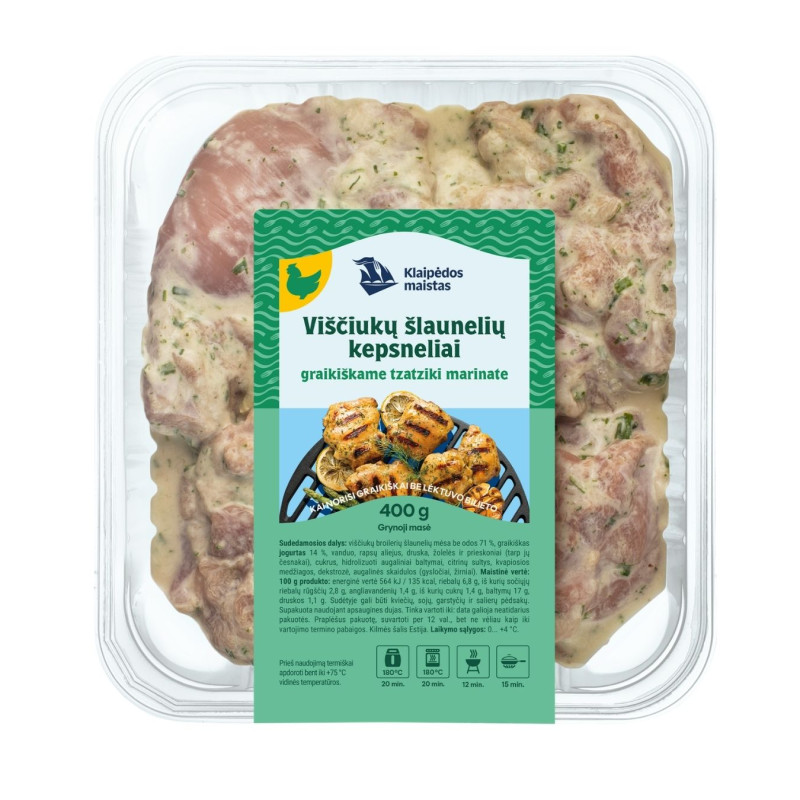 Viščiukų šlaunelių kepsneliai graikiškame tzatziki marinate 400g