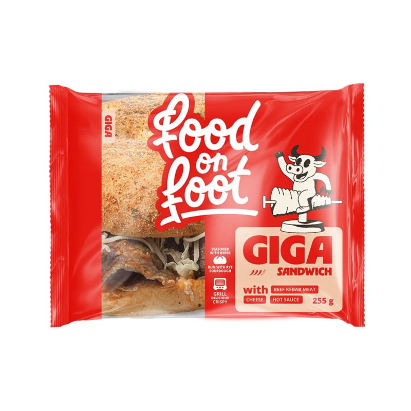 Sumuštinis GIGA  su jautienos kebabo mėsa, sūriu ir aštriu padažu, 255g