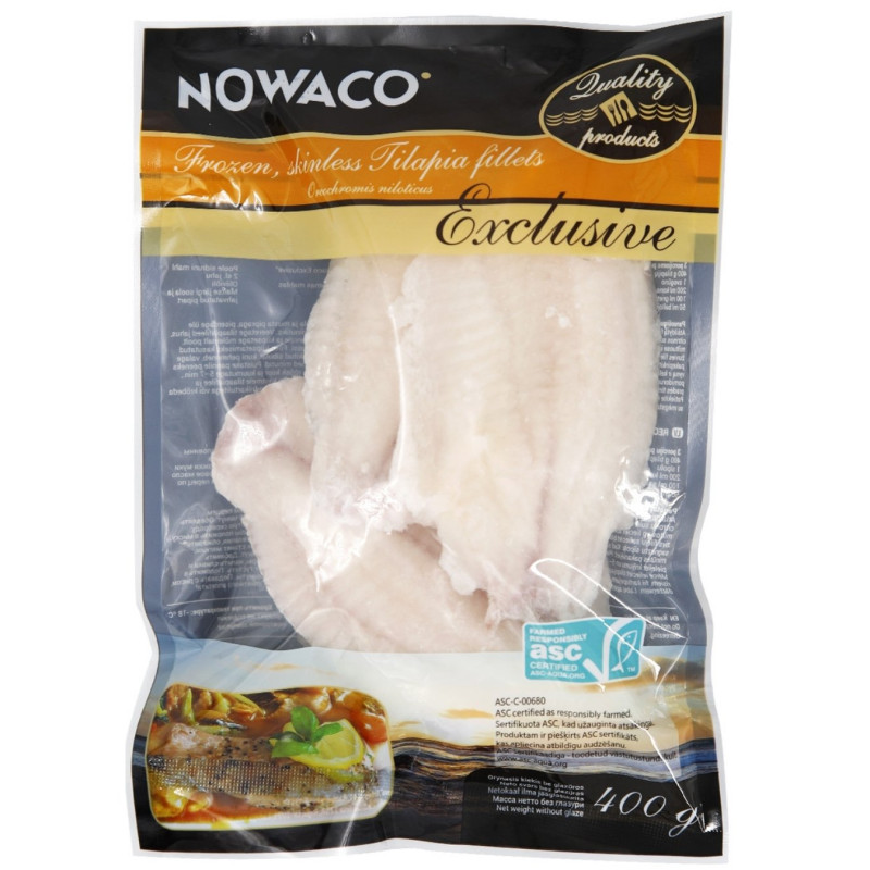 Nilinių tilapijų filė be odos, glazūruota sušaldyta 400g