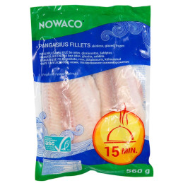 Ryklinių šamų (Pangasijų) filė be odos,glazūruotos,šaldytos 560g