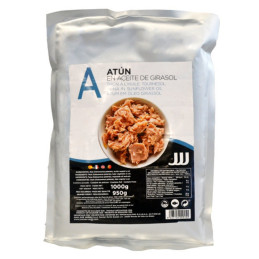 Šviesus tunas saulėgrąžų aliejuje 1kg/950g folijoje