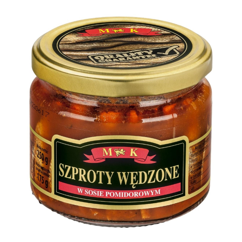 Rūkyti šprotai pomidorų padaže, 250g (stikle)