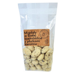 Migdolai baltajame šokolade su gėlių žiedlapiais, 200g