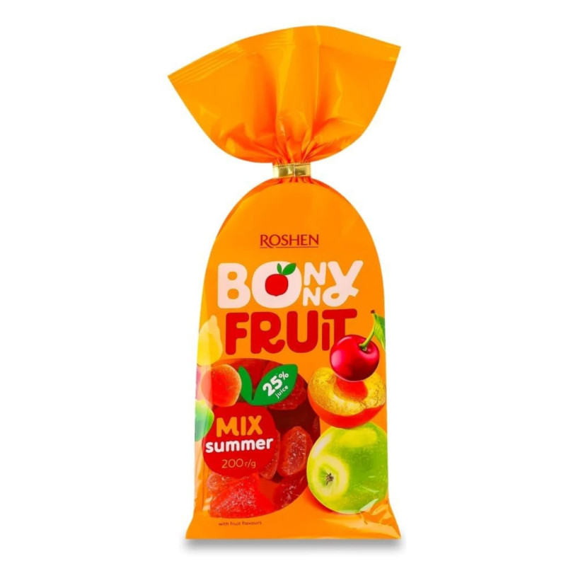 Bonny Fruit Summer Mix, įvairių vaisių skonio želiniai saldainiai 200g