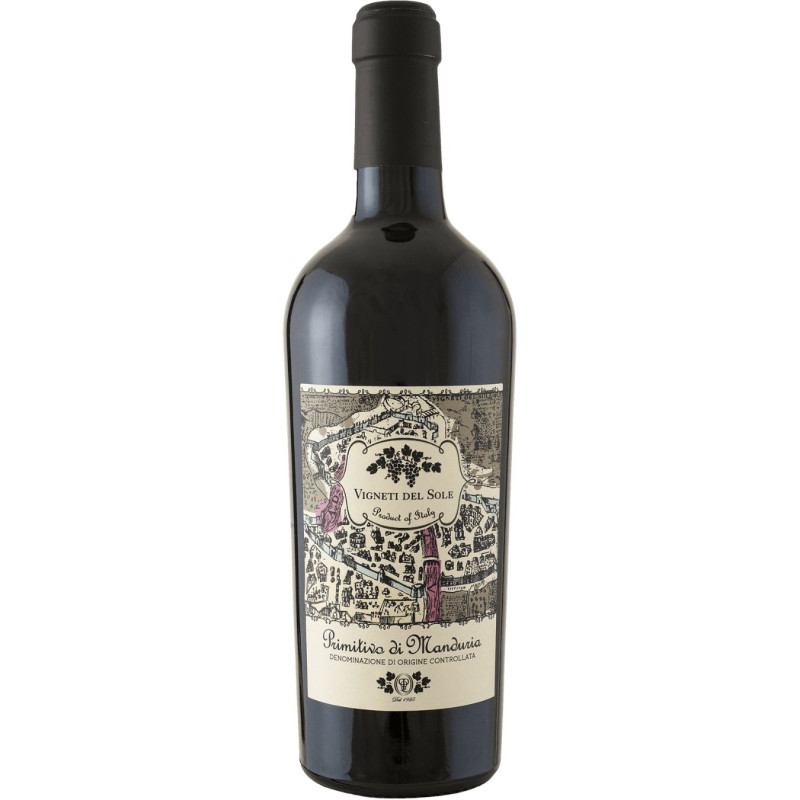 Raudonas  sausas vynas Vigneti Del Sole Primitivo (14%), 750 ml