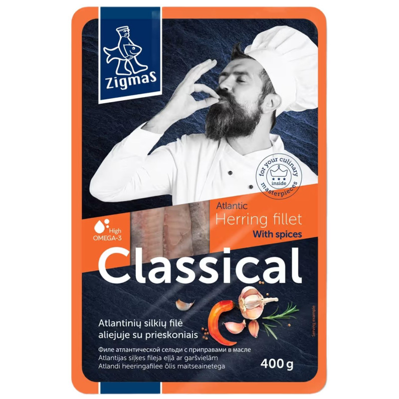 Silkės file aliejuje su prieskoniais 240g Zigmas Classical