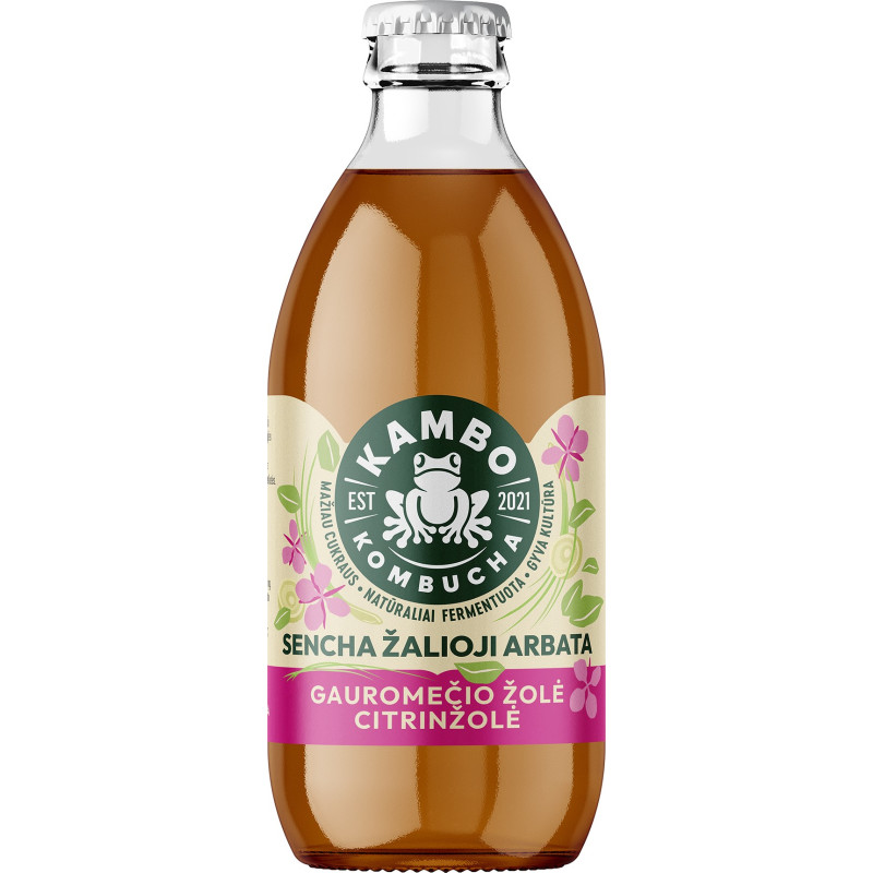 Gazuotas, fermentuotas gėrimas Kambo Kombucha Įsižeminimas gaurometis su citrinžolė, 330ml
