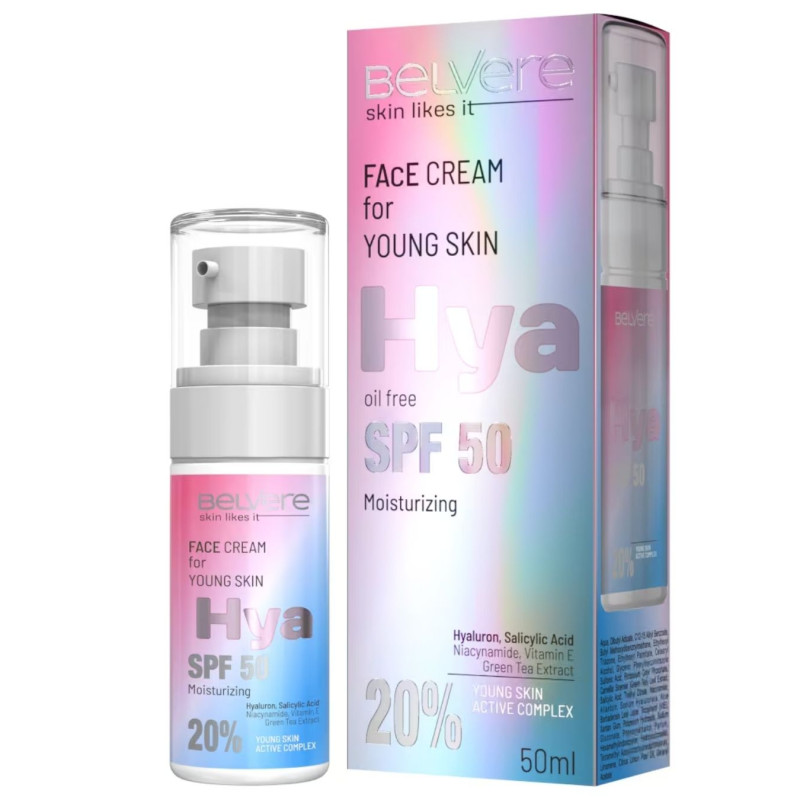 Drėkinamasis veido kremas BELVERE Hya SPF50 50 ml