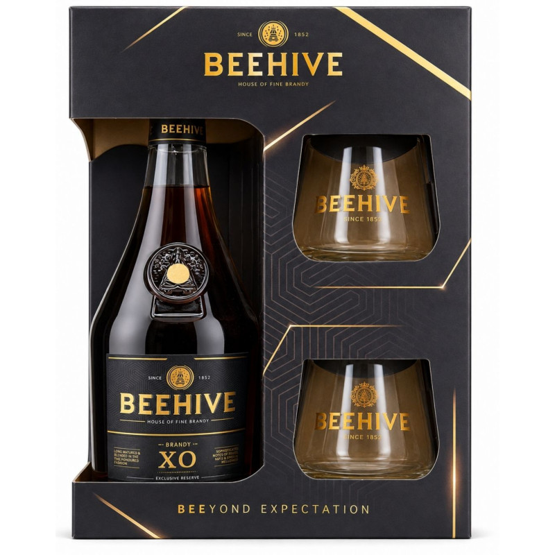 Brendis Beehive XO dėžutėje su taurėmis (40%), 700 ml