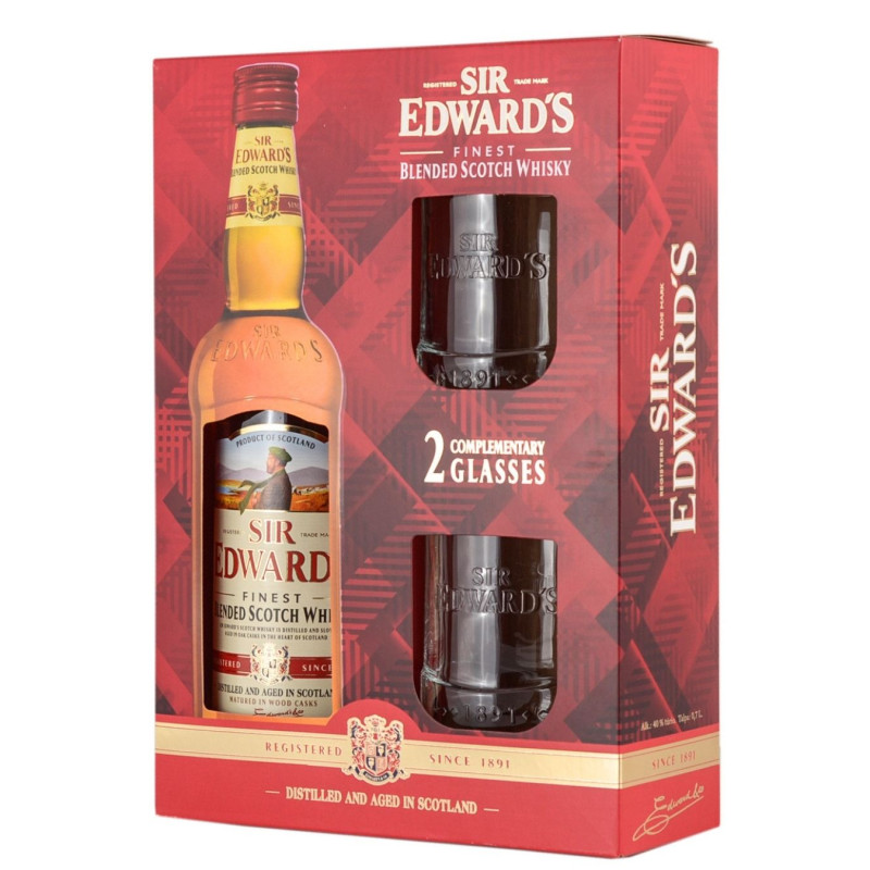 Viskis Sir Edwards dėžėje su 2 taurėmis (40%), 700 ml