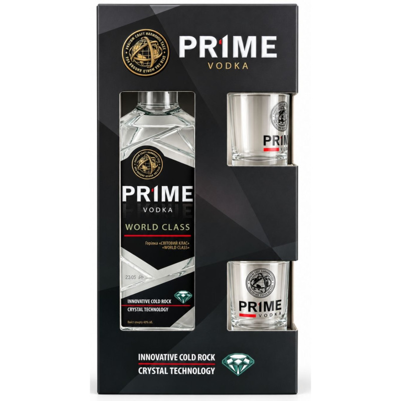 Degtinė PRIME WORLD CLASS (dėžutėjė su 2 stikliukais) (40%), 500 ml