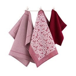 Virtuvinių rankšluosčių rinkinys ZWOLTEX FLORES, bordo spalvos, 3 vnt