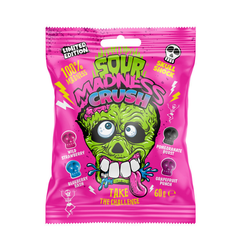 Karamelė "Sour Madness Crush" labai rūgštūs, kaukolių formų 60g