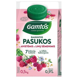 Raugintos pasukos  Gamtos  0.5kg 0.8% su avietėmis ir sėmenimis